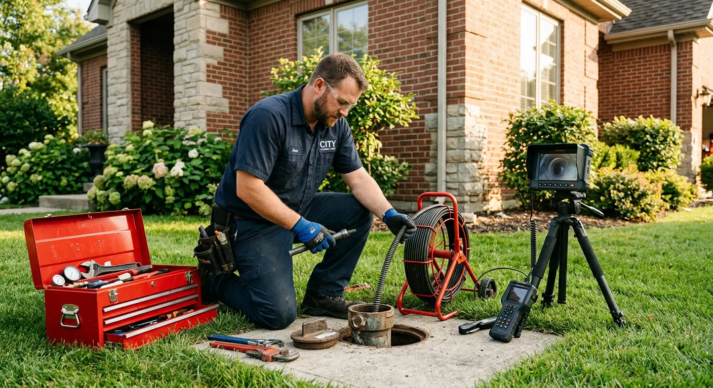 Sewer specialist with camera equipment servicing a cleanout in Winder