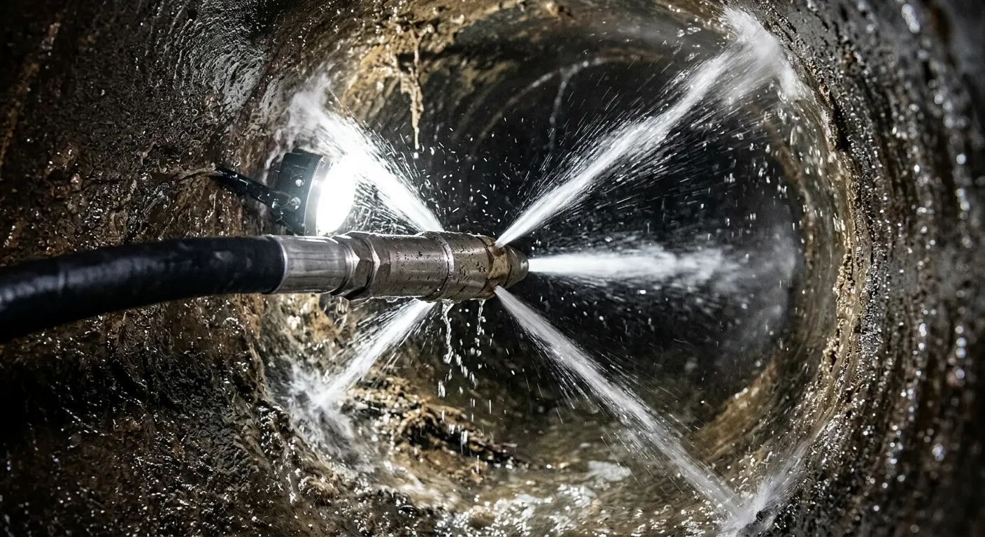High-pressure hydro jetting nozzle cleaning sewer pipe for Emergency Drain Service in Winder